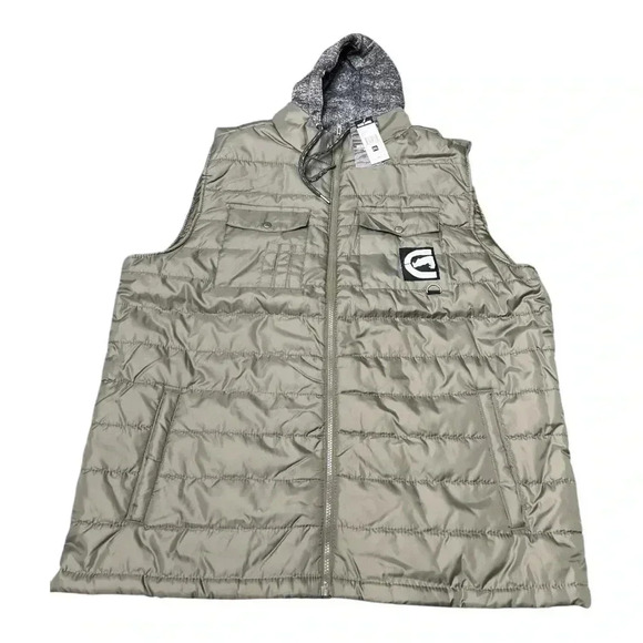 Ecko Unlimited Men's Olive Green and Gray Hooded Bomber Puffer Vest. NWT - Picture 3 of 11